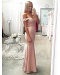 off-the-shoulder Lace Bodice Bodyhugging Long Jersey Evening Dress 