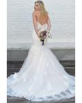Vintage Lace Appliques Long Mermaid Tulle Strapless Wedding Dress 