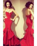 Red Strapless Meramid Ruffled Jersey Prom Dress 