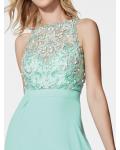 Sparkly Sleeveless A-line Turquoise Long Chiffon Prom Dress with Slit