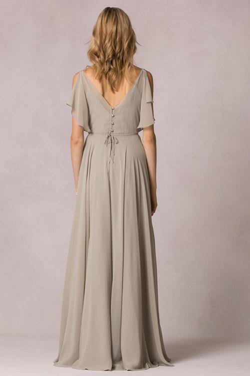Casual V Neck Pleated A-line Long Chiffon Bridesmaid Dress with Sash 
