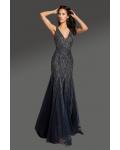  Elegant & Luxurious Designer Trumpet/Mermaid V-neck Sleeveless Beading Sweep/Brush Train Long Tulle Cocktail Dresses