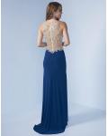  Sheath Jewel Sleeveless Beading Split Floor-length Long Chiffon Evening Dress 