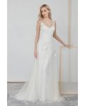 Column Shoulder Straps Sleeveless Sequins Appliques Sweep/Brush Train Long Tulle Wedding Dresses