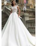 Illusion Lace Bodice A-line Satin Wedding Dress 
