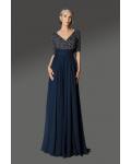  Designer A-line V-neck Half-Sleeves Beading Sweep/Brush Train Long Cocktail Dresses with Ruching Waist
