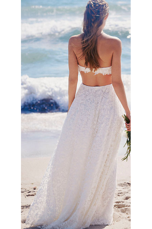 Boho Strapless Lace Beach Wedding Dress 