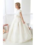 Beautiful Short Sleeved Ball Gown Girls Long First Communion Dress Ivory with Dramatic Bow