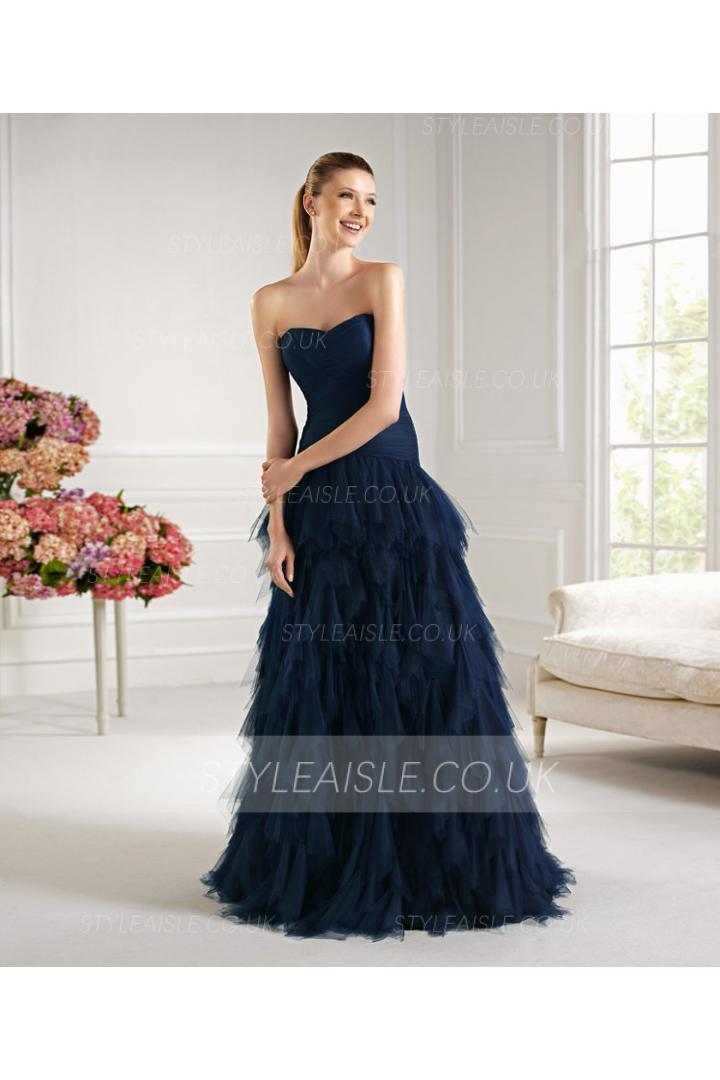 Charming A-line Sweetheart Ruching Floor-length Tulle Cocktail Dresses