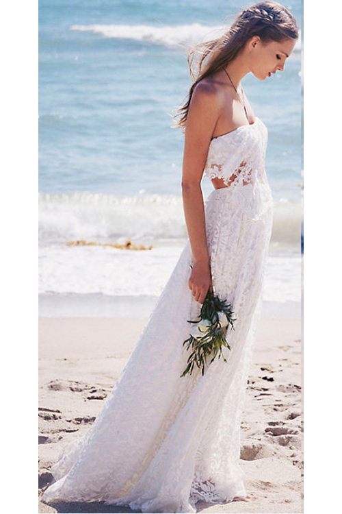 Boho Strapless Lace Beach Wedding Dress 