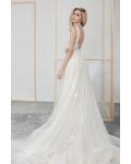 Column Illusion Neck Sleeveless Lace Appliques Beading Court Train Long Tulle Wedding Dresses (Picture shown - Ivory Dress with a layer of champagne tulle inside)