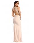 Sexy Backless Lace Cover Long Fit Jersey Prom Dress with Slit