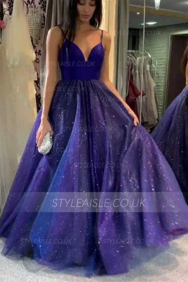 Exquisite V-neck Ball Gown Shining Regency Tulle Prom Dress