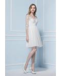  A-line V-neck 3/4 Length Sleeve Lace Knee-length Wedding Dresses