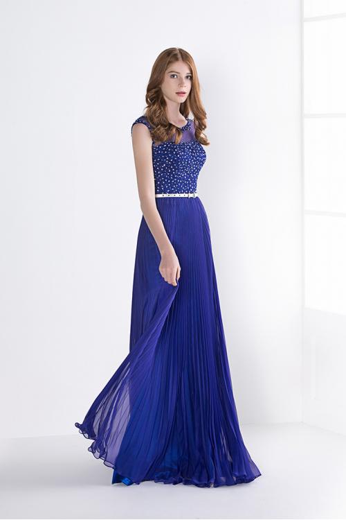 Royal Blue Sleeveless Beading A-line Long Chiffon Prom Dress 