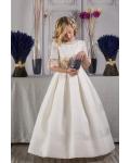 Flutter Lace Sleeves Half Long A-line Silk Satin First Holy Communion Dress with Hand Made Flower