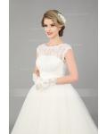 Ball Gown Cap Sleeves Lace Top Ivory Tulle Wedding Dress