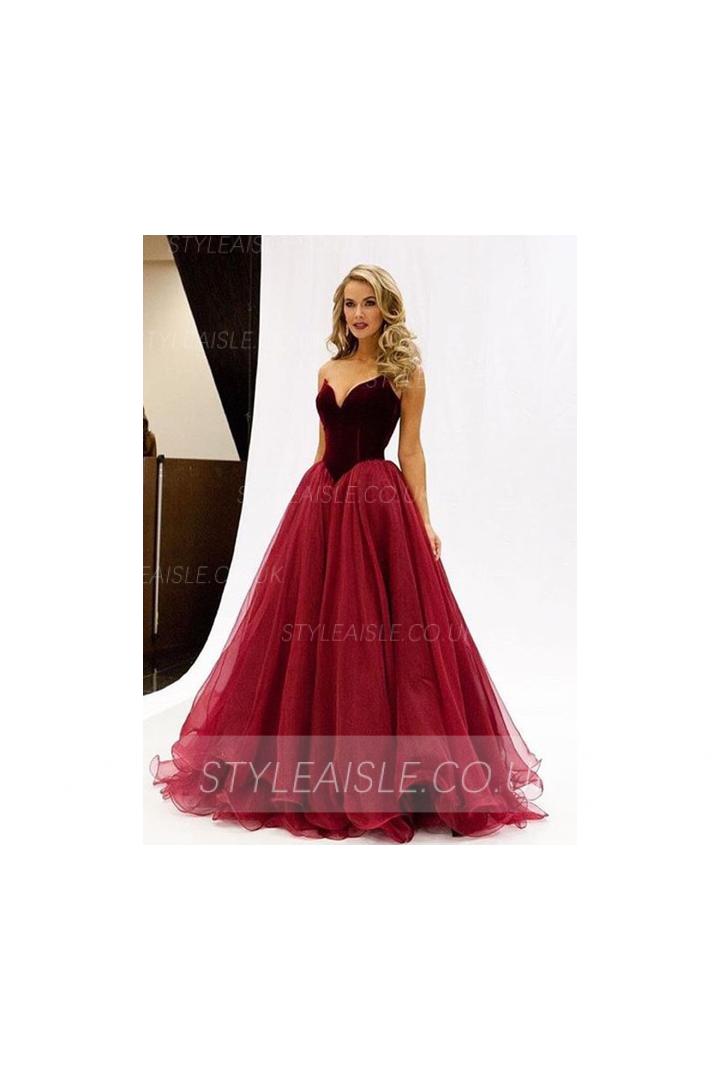 Ruby Ball Gown Strapless Long Tulle Evening Dresses
