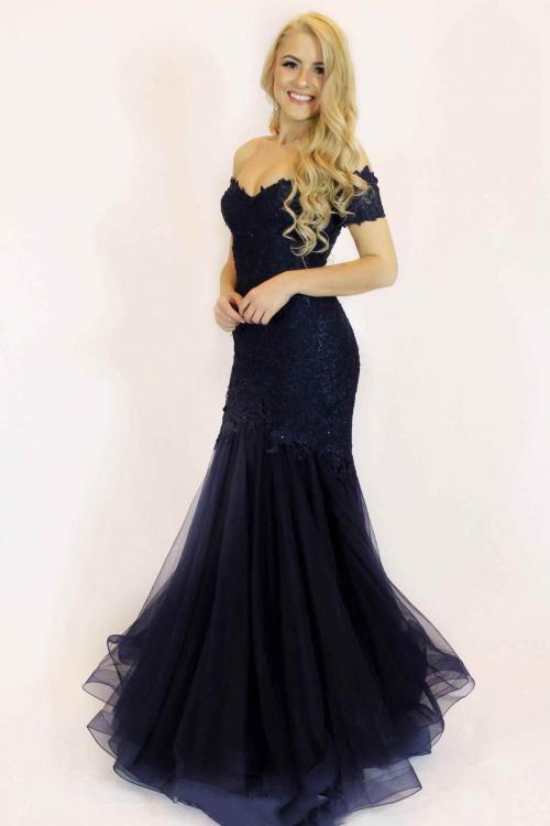 Off Shoulder Long Mermaid Sequin Lace Prom Dress Evening