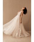 A-line V-neck Sleeveless Lace Appliques Empire Waist Sashes/Ribbons Floor-length Long Tulle Wedding Dresses