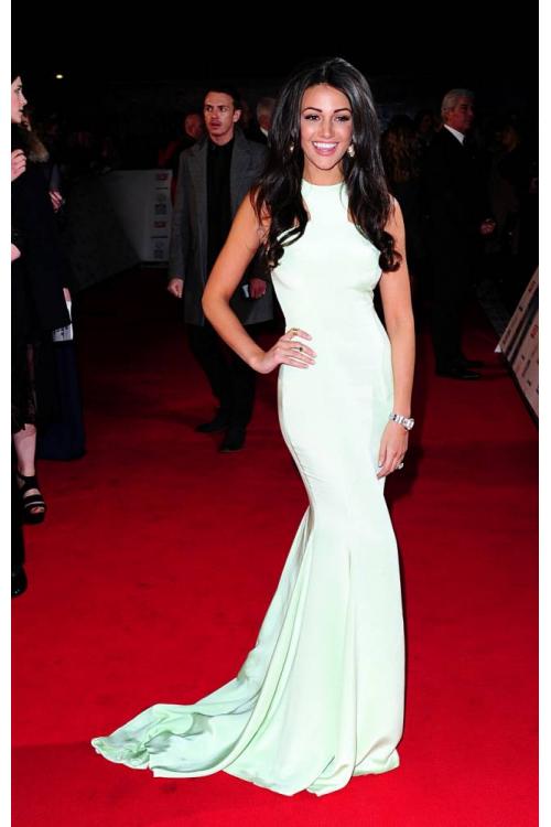 Michelle Keegan Soap Awards 2014 Chic Modern Jewel Neck Sleeveless Sage Long Tight Jersey Prom Dress 