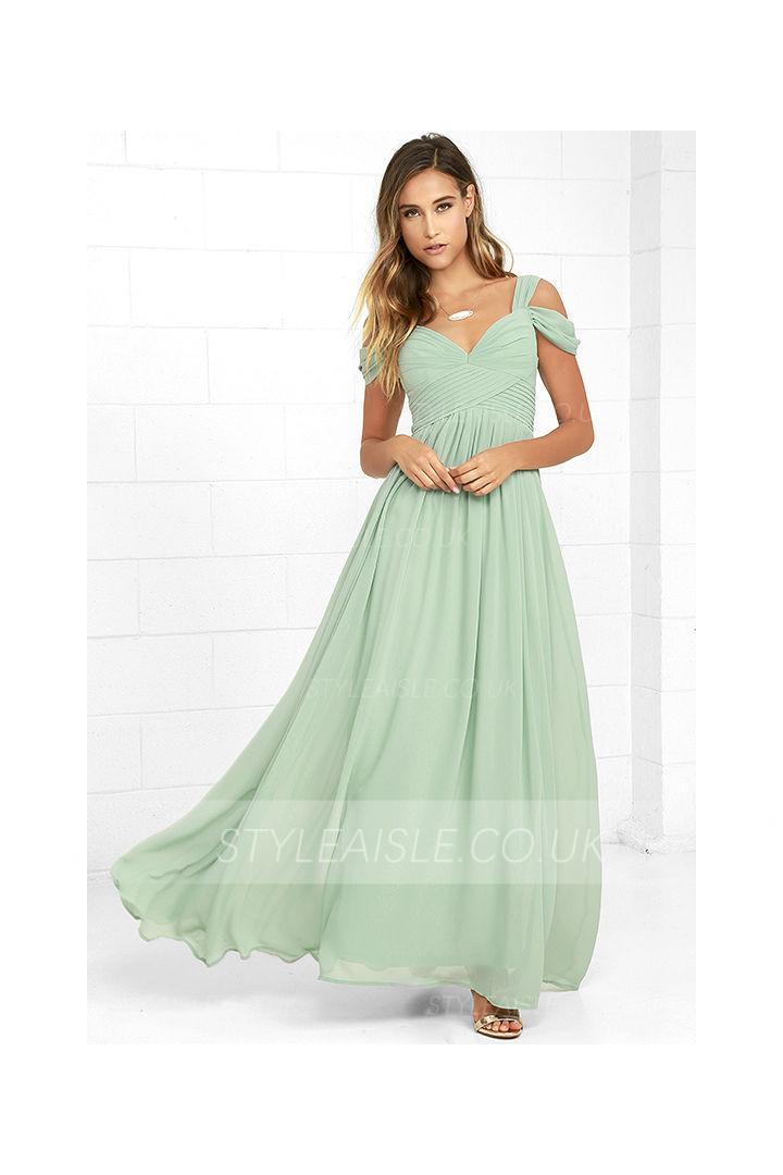 Off Shoulder Mint Long Green Chiffon Maxi Prom Dress 