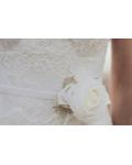 Short Sleeve V Neck A-line Long Chiffon Wedding Dress with Flower 