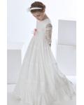 Vintage Jewel Neck 3/4 Sleeved Lace First Communion Dress with Flower 