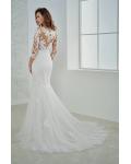 Mermaid 3/4 Sleeves Lace Bodice White Long Tulle Wedding Dress Vintage