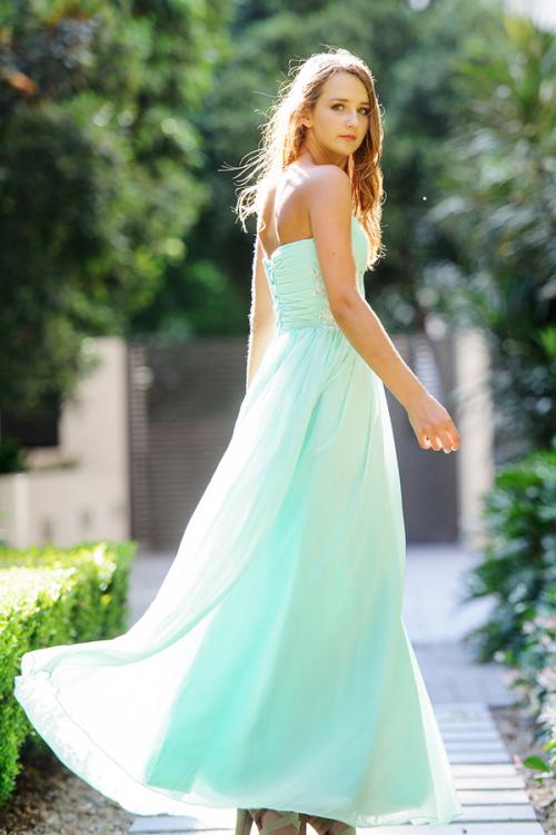 Mint Green Long Sequins Lace A-line Junior Prom Dress