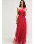 Simple Sleeveless One Shoulder Long Pleatded Tulle Bridesmaid Dress with Sash 