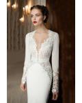 Vintage Lace Long Sleeves Trumpet Long Jersey Wedding Dress with Keyhole Back 