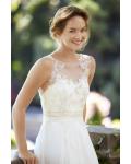 Illusion Neck Sleeveless Lace Bodice A-line Chiffon Wedding Dress with Ribbon 