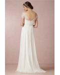 Beach Short Sleeved V Neck Lace Appliqued Crystal Detailing A-line Chiffon Wedding Dress 
