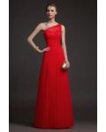 Simple A-line One Shoulder Red Floor-length Tulle Prom Dresses 