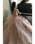 Sleeveless Halter Beaded Neck Long A-line Two Piece Prom Dress
