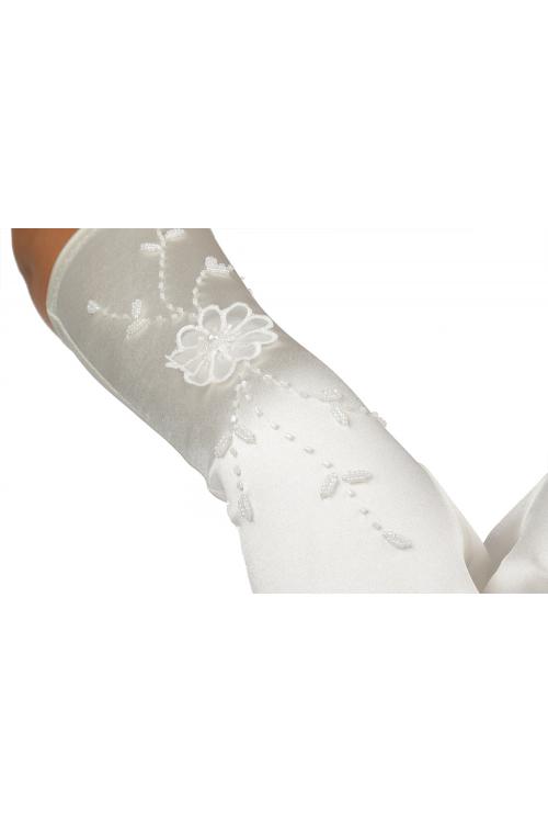 Long Ivory Gloves With Little Pearl Diamond Embroider 8BL