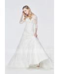 Vintage Sequins Inspired A-line Lace overlay Tulle Ivory Wedding Dress with 3/4 Long Sleeves
