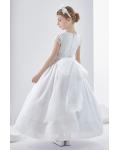 Short Sleeve Ball Gown Long Orgazna First Communion Dress with Flowers and Bow 