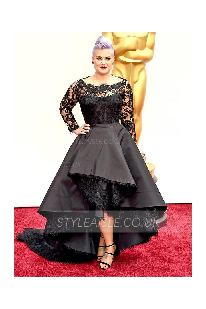 kelly osbourne academy awards 2017 black high low red carpet prom gown 