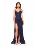 Sheath/Column Spaghetti Straps Sleeveless Lace Split Floor-length Long Prom Dresses
