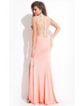 Halter Neck Sleeveless Long Split Sheath Long Jersey Prom Dress with Crystal Embellishedment 